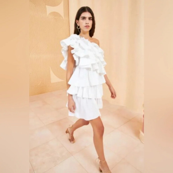 NWT Ulla Johnson Naomi ruffle-trimmed poplin minidress in Blanc White Size 6